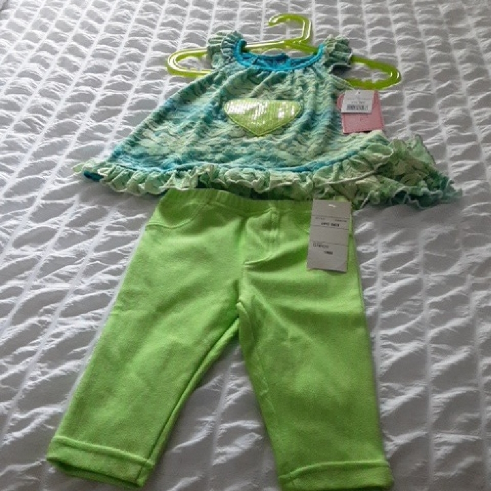 Nannette Girl Blue and Green Lace Toddler Outfit